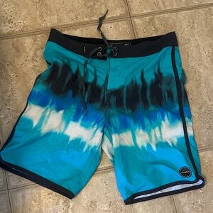 O'Neill Teal and Black Tie-Dye Board Shorts